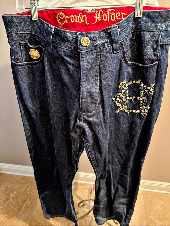 Crown Holder Denim - VTG Crown Holder Embellished Jeans Black & Blue Waist 36